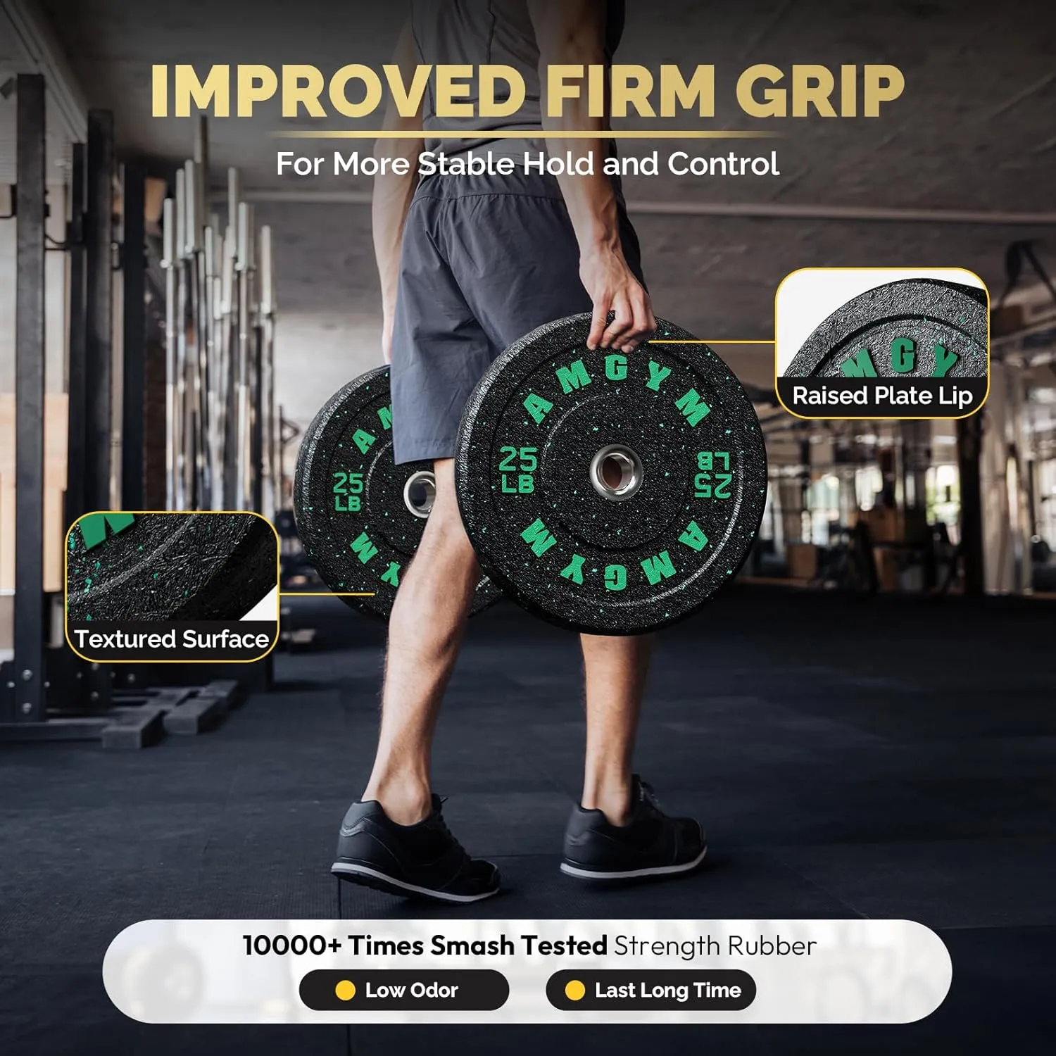 Crumb Bumper Plates, 10-600lbs Drop Weight Plates for Home Gym, 2-inch Olympic Barbell Plates, High Bounce Strength Training Plates for Barbell Movements - Deadlift/Squats/Bench Press/Weight Lifting/Heavy Duty/Floor Protective/odorless/Noise Free