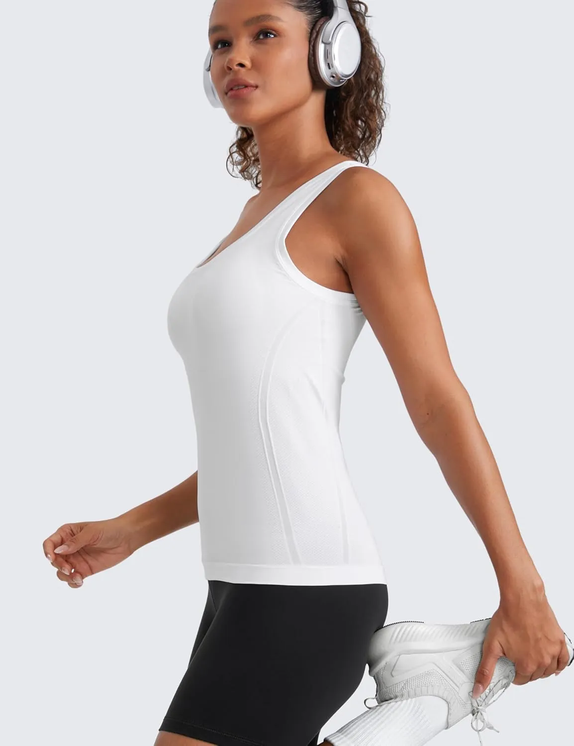 CRZ YOGA Seamless Scoop Neck Tank Low U-Back Breathable Workout Tops for Women Sleeveless Athletic Running Gym Shirts