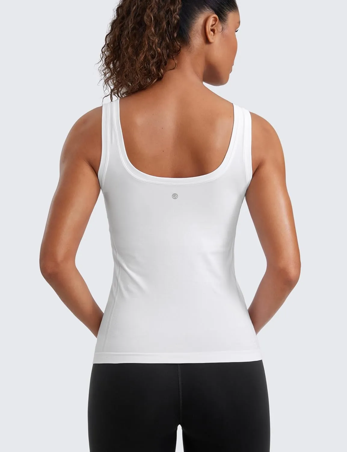 CRZ YOGA Seamless Scoop Neck Tank Low U-Back Breathable Workout Tops for Women Sleeveless Athletic Running Gym Shirts