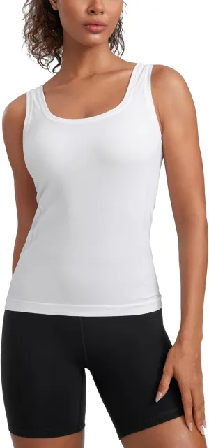 CRZ YOGA Seamless Scoop Neck Tank Low U-Back Breathable Workout Tops for Women Sleeveless Athletic Running Gym Shirts
