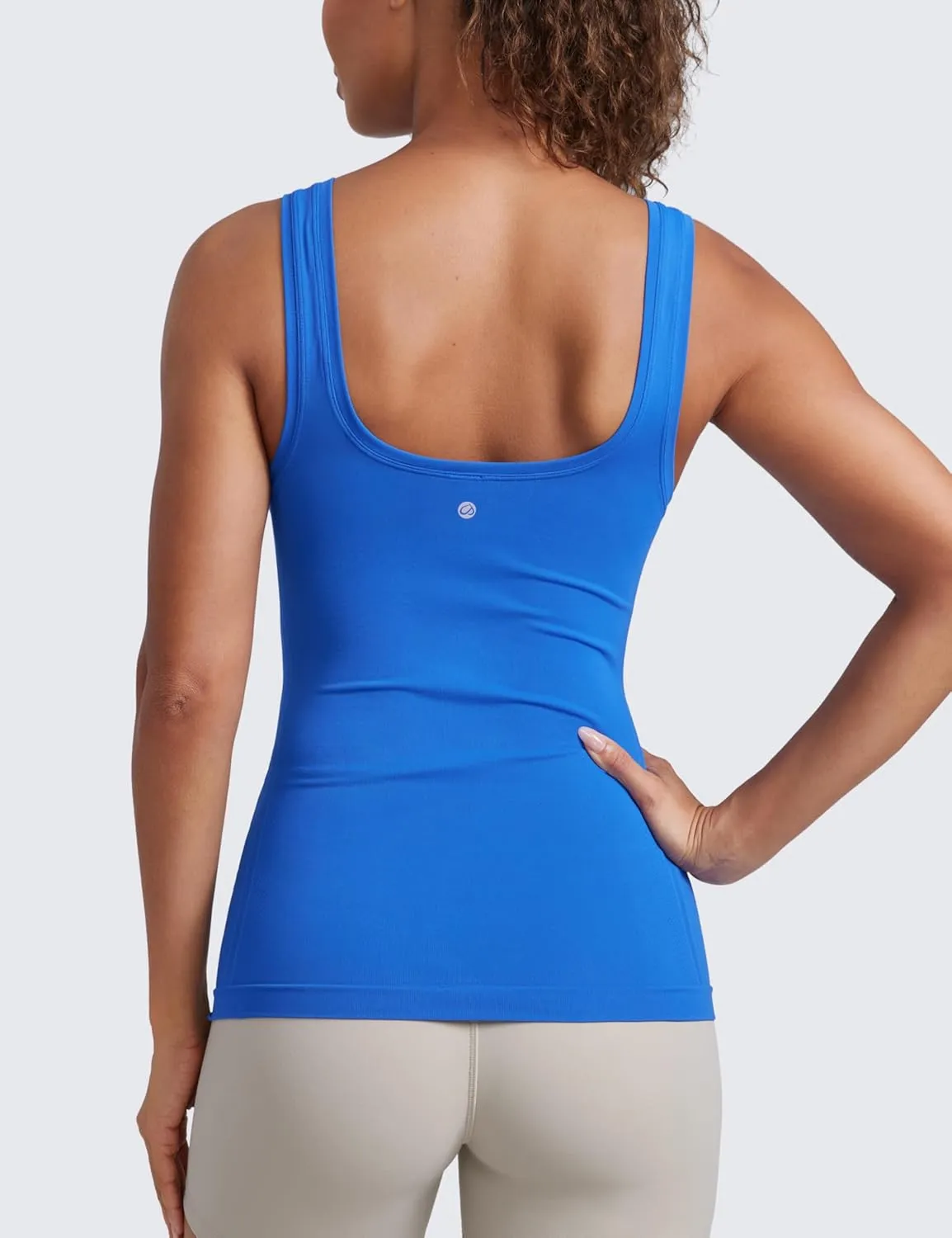 CRZ YOGA Seamless Scoop Neck Tank Low U-Back Breathable Workout Tops for Women Sleeveless Athletic Running Gym Shirts