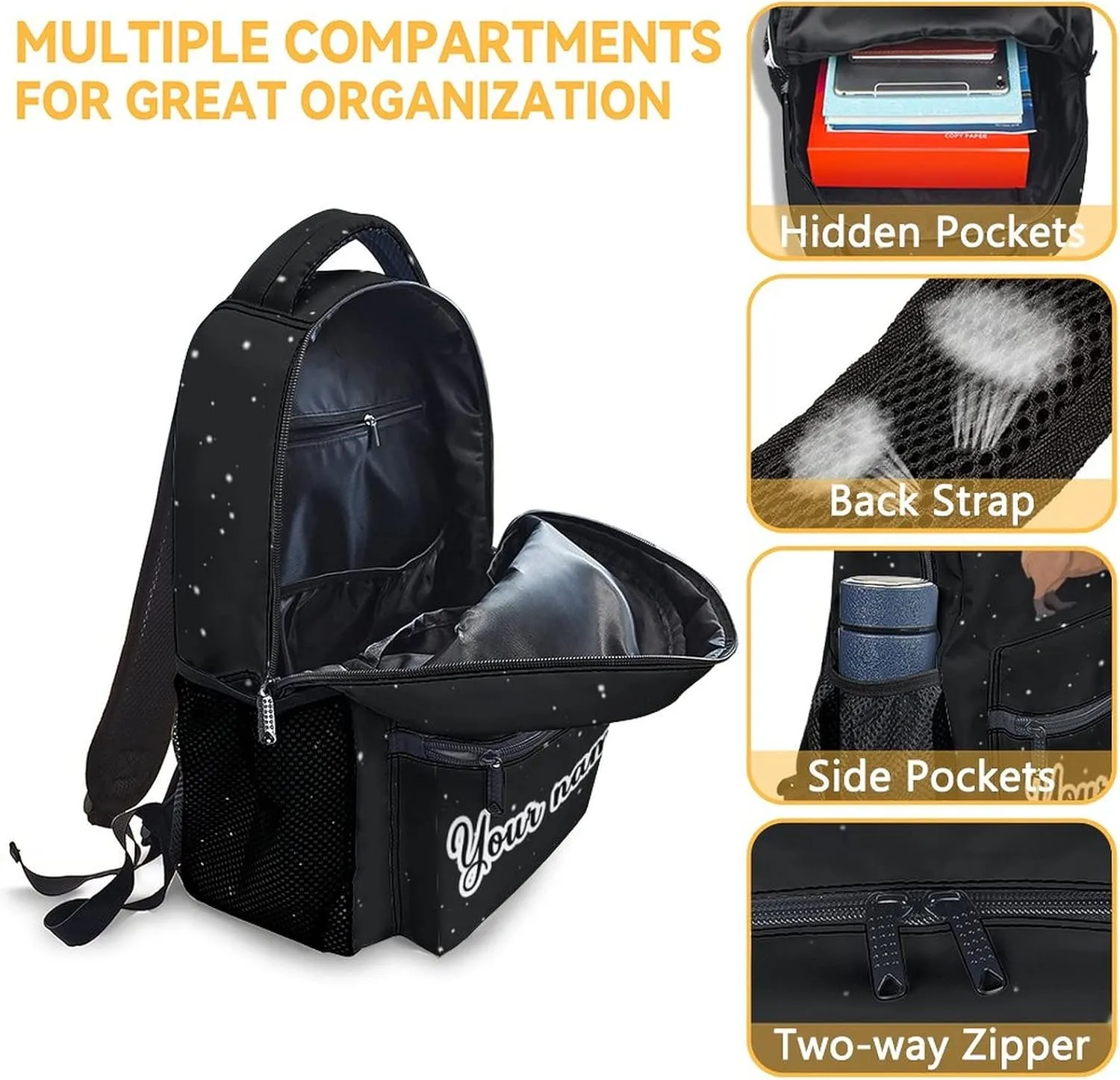 Custom Girls Boys Backpack with Name, 16 Inch Cute Bookbag with Large Capacity, Durable Lightweight Travel Laptop School Bags
