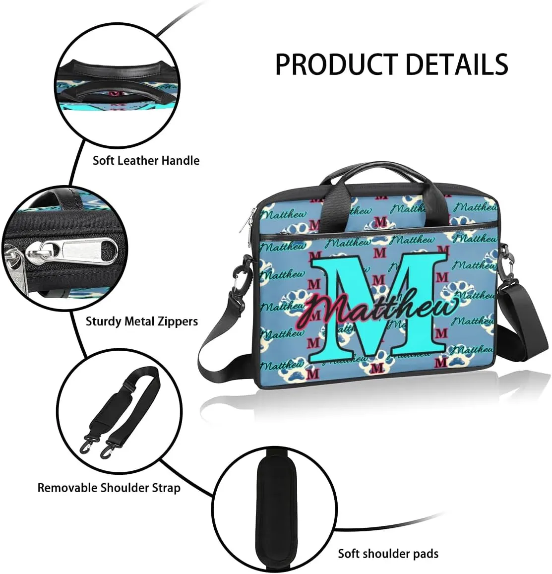 Custom Laptop Bag for Women Men Personalized Name 13 14 15.6 inch Laptop Messenger Shoulder Bags