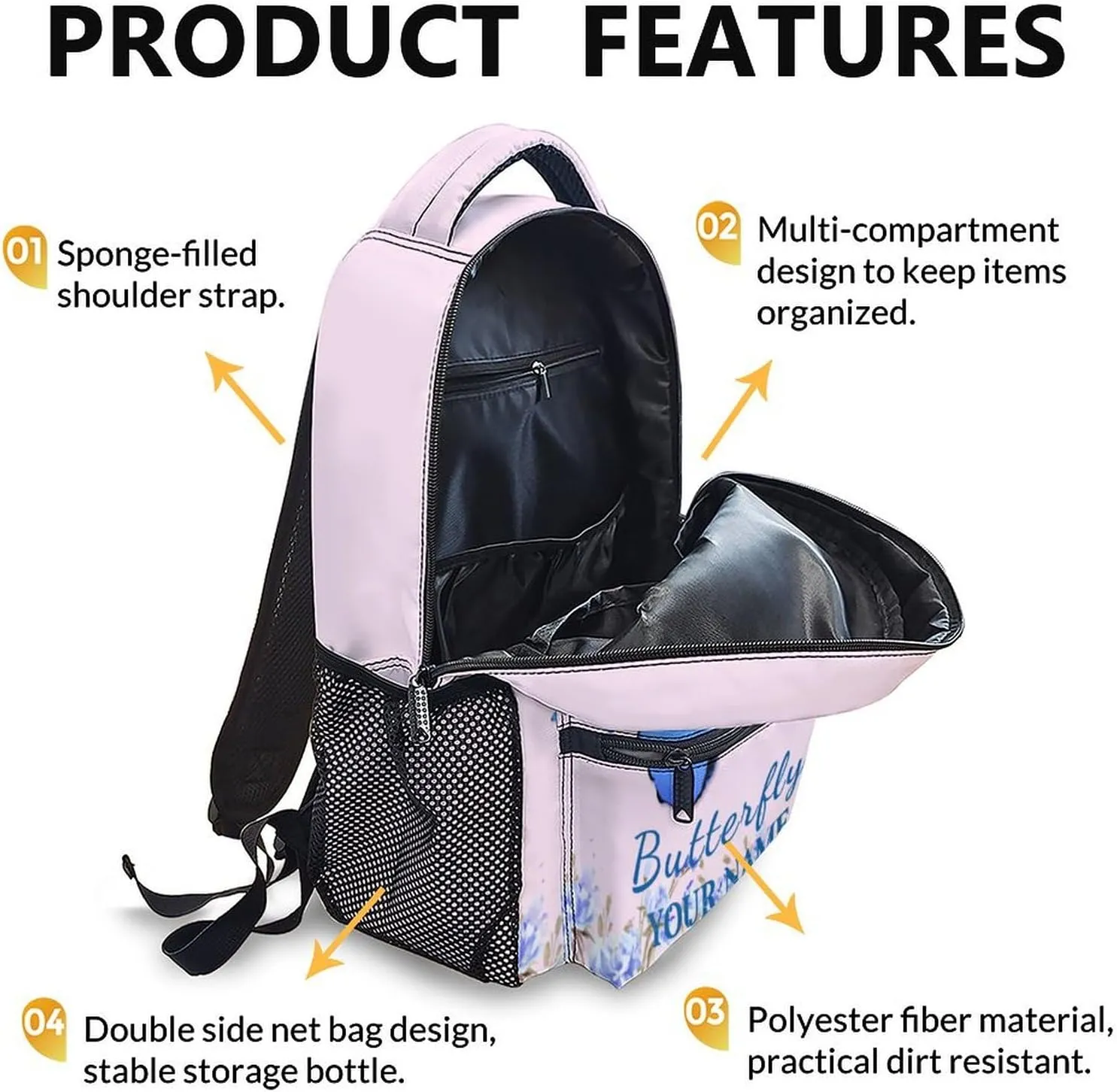Custom Name School Backpack for Kids Girls - Personalized Butterfly Backpack for Kids Student 17" Lightweight Bookbag for School Schoolbag Elementary, Children Backpacks Ages 6-8
