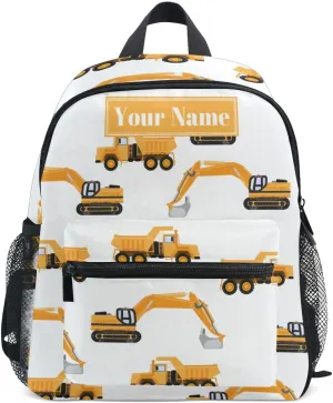 Custom Preschool Backpack with Chest Strap,Personalized Backpack with Name/Text Daycare Bag,Industrial Car Excavator and Trucks on White Nursery Bag Diaper Bag,S, One Size