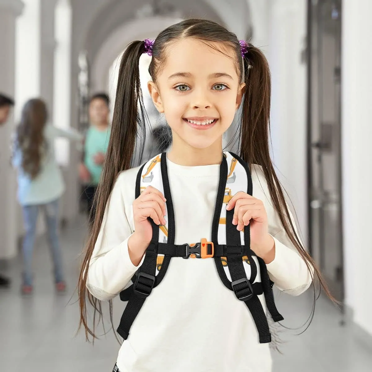 Custom Preschool Backpack with Chest Strap,Personalized Backpack with Name/Text Daycare Bag,Industrial Car Excavator and Trucks on White Nursery Bag Diaper Bag,S, One Size