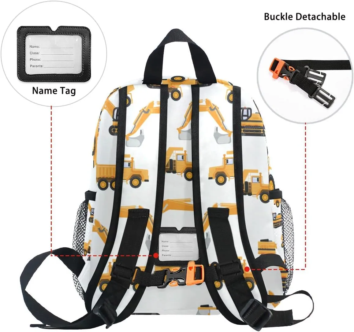 Custom Preschool Backpack with Chest Strap,Personalized Backpack with Name/Text Daycare Bag,Industrial Car Excavator and Trucks on White Nursery Bag Diaper Bag,S, One Size