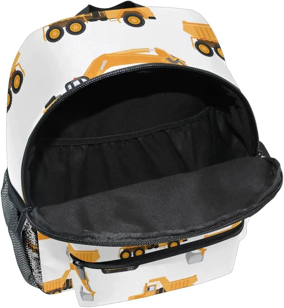 Custom Preschool Backpack with Chest Strap,Personalized Backpack with Name/Text Daycare Bag,Industrial Car Excavator and Trucks on White Nursery Bag Diaper Bag,S, One Size