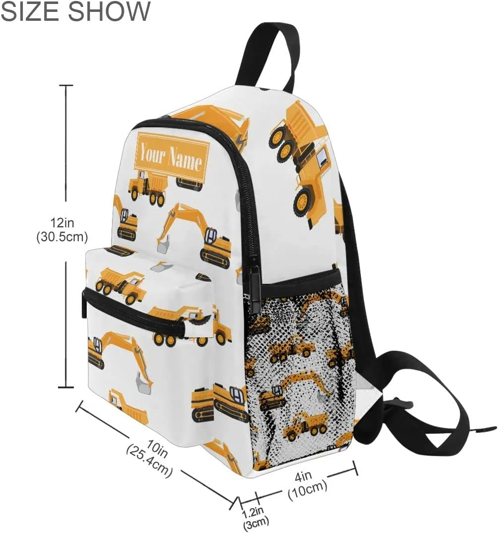 Custom Preschool Backpack with Chest Strap,Personalized Backpack with Name/Text Daycare Bag,Industrial Car Excavator and Trucks on White Nursery Bag Diaper Bag,S, One Size
