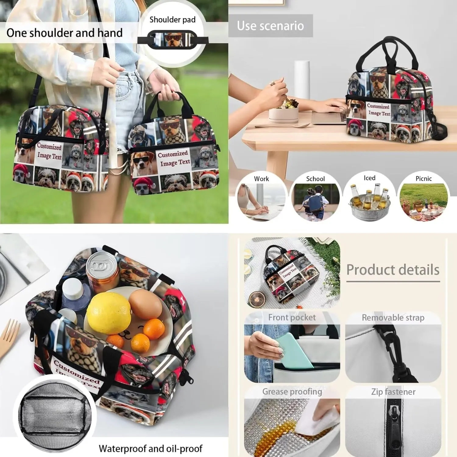 Custom Print Girls School Backpack Set with Lunch Bag for 6th Grade Reusable Lunch Box for Boys Picnic Book Sleeve with Zipper for Junior High School 17-Inch Bookbag Easy to Clean 3 Pcs