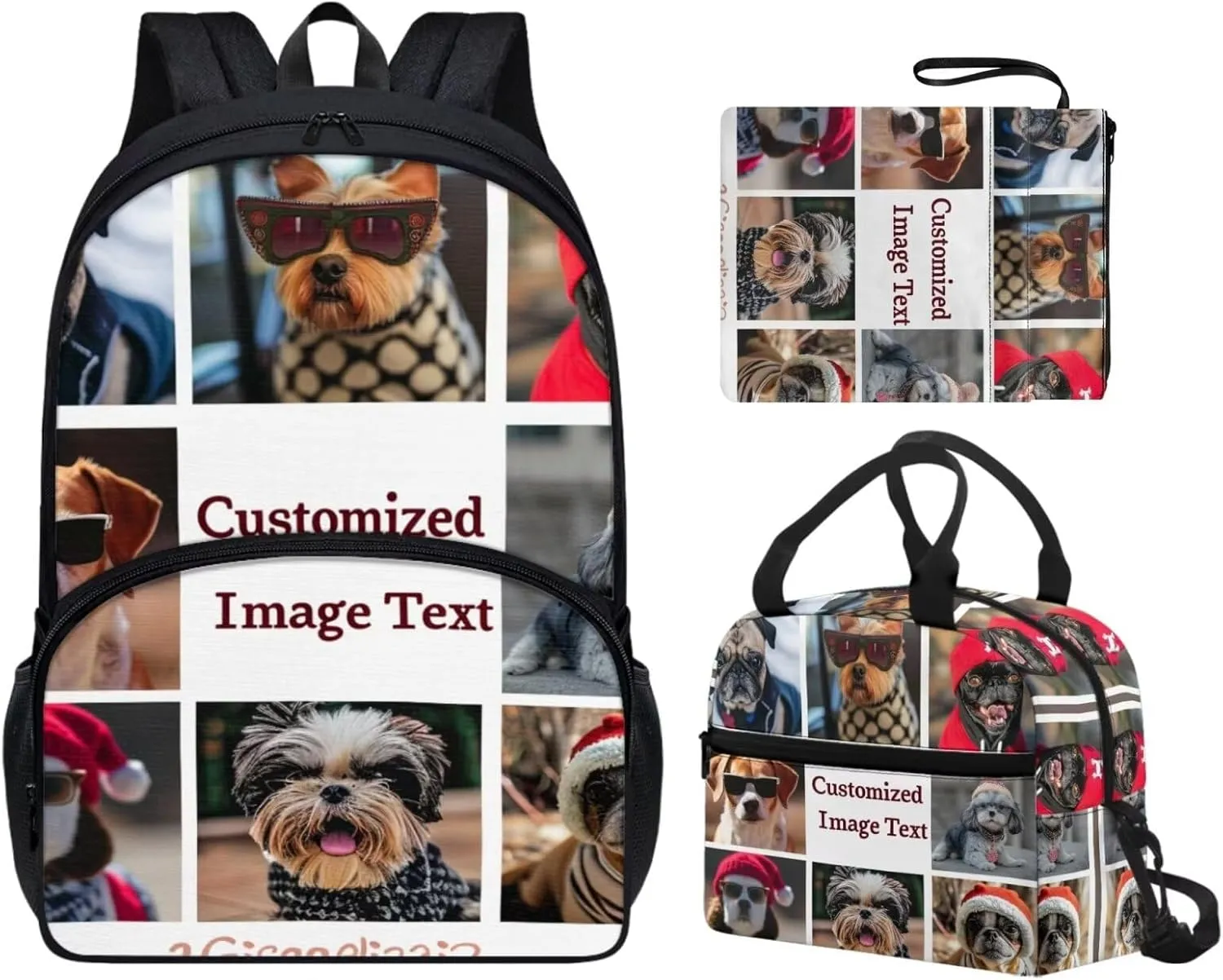Custom Print Girls School Backpack Set with Lunch Bag for 6th Grade Reusable Lunch Box for Boys Picnic Book Sleeve with Zipper for Junior High School 17-Inch Bookbag Easy to Clean 3 Pcs