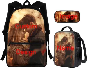 Custom School Backpack Set for Kids Toddler Backpack Multi-functional Rucksack and Portable Lunch Bag Set with Small Pencil Case