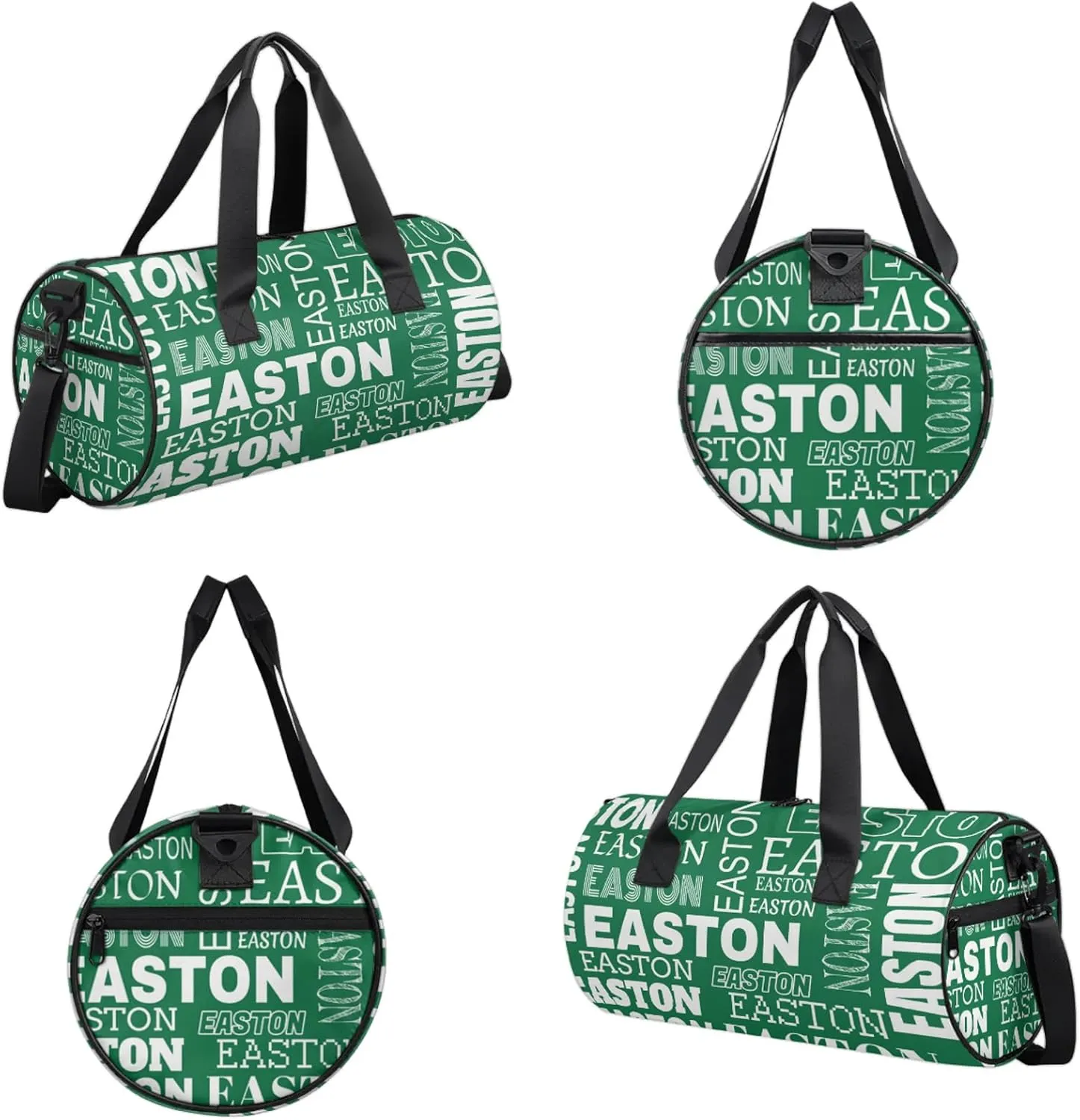Custom Sport Gym Duffel Bag with Name Round Personalized Travel Overnight Bag Waterproof Customized Dance Bag Carry-On Tote 17.6in, Green