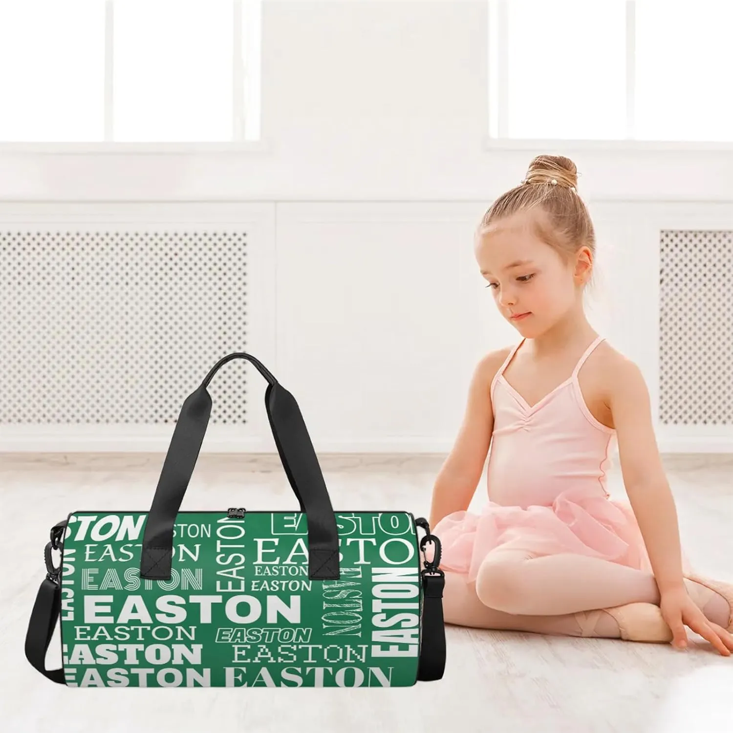 Custom Sport Gym Duffel Bag with Name Round Personalized Travel Overnight Bag Waterproof Customized Dance Bag Carry-On Tote 17.6in, Green