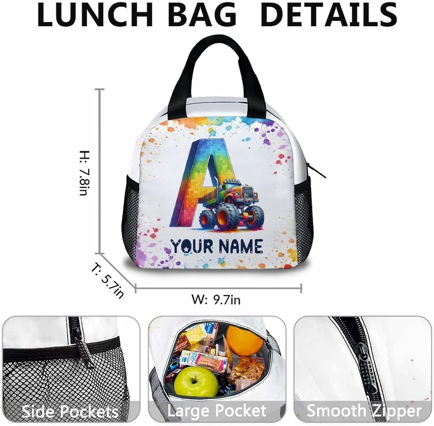 Custom Truck Backpack, 17 Inch Personalized Kids Bookbags, Custom Initial School Bag for Boys, Set of 3 School Bag Matching Combo, Preschool Elementary Kindergarten Backpack