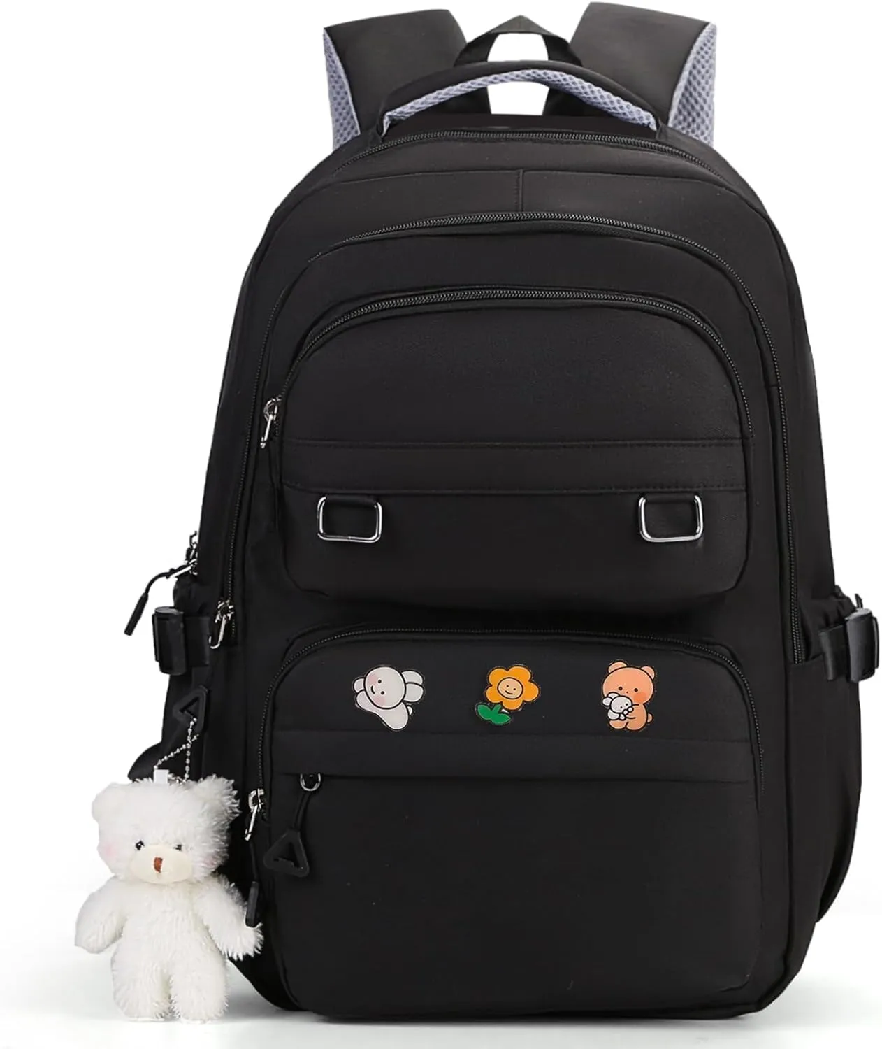 Cute Aesthetic School Backpack for Teens Girls Boys Women, College Laptop Bookbag for High Middle School Student (Black)
