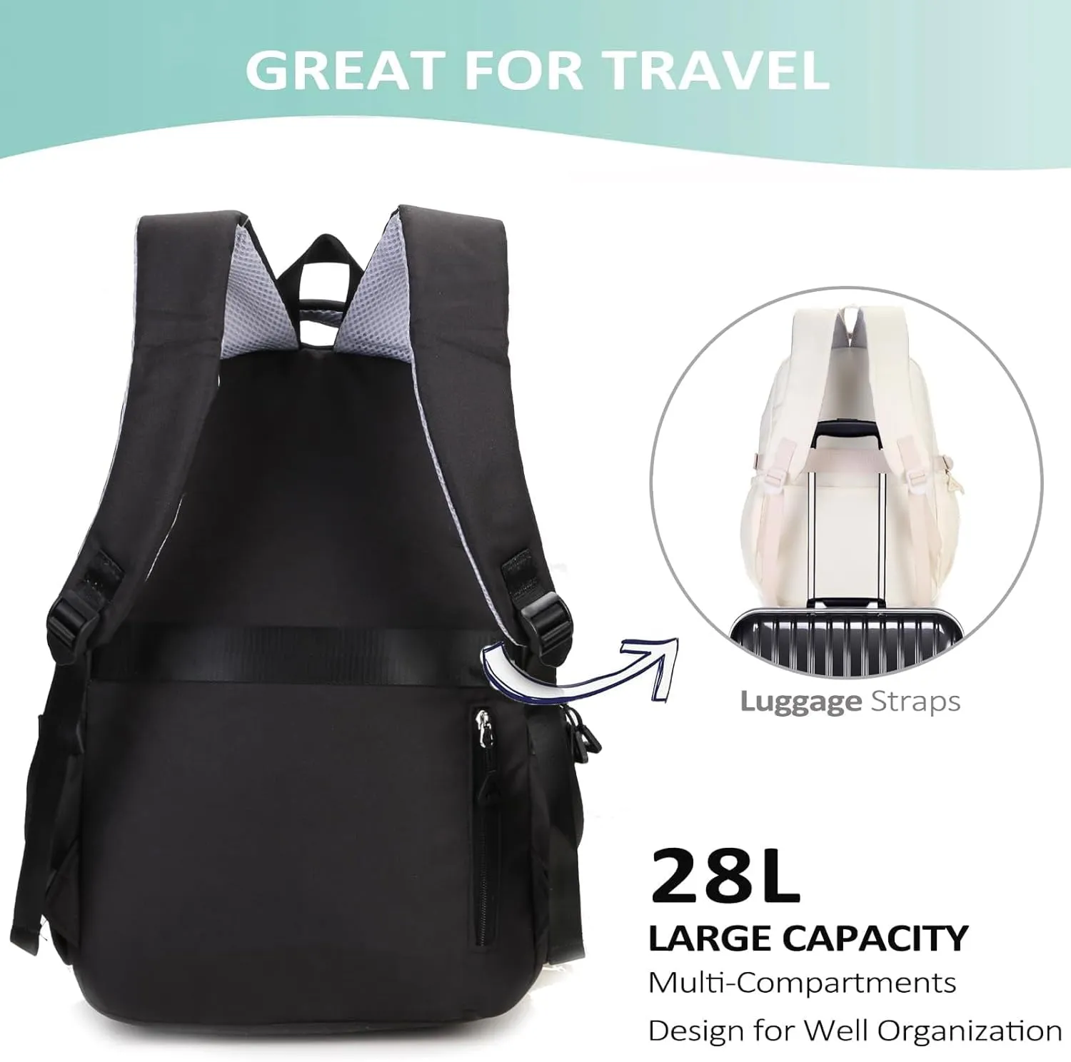 Cute Aesthetic School Backpack for Teens Girls Boys Women, College Laptop Bookbag for High Middle School Student (Black)