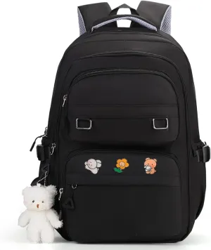 Cute Aesthetic School Backpack for Teens Girls Boys Women, College Laptop Bookbag for High Middle School Student (Black)