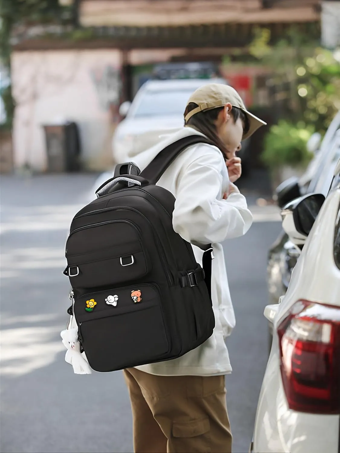Cute Aesthetic School Backpack for Teens Girls Boys Women, College Laptop Bookbag for High Middle School Student (Black)