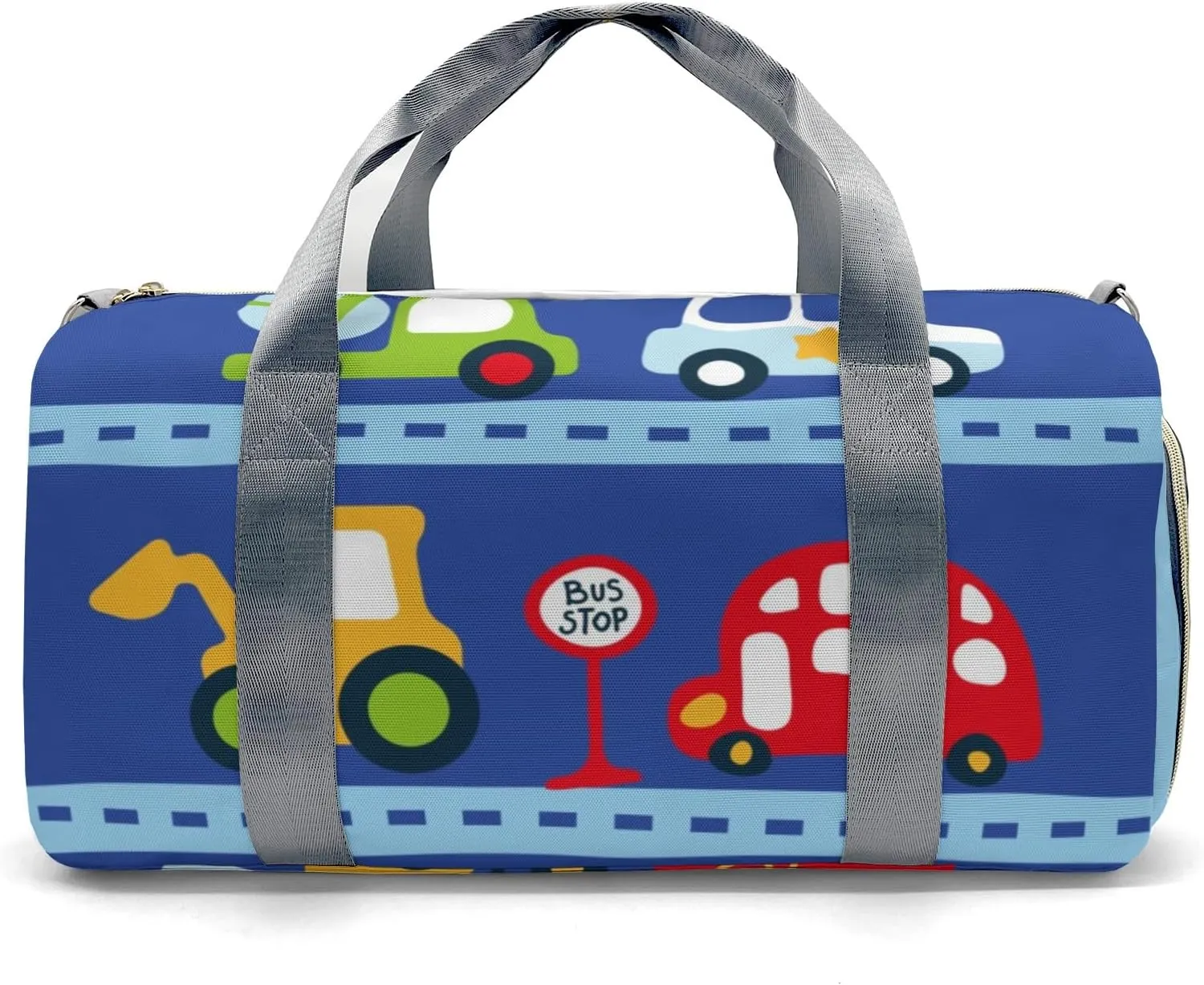 Cute Car Transport Personalized Duffel Bag,Custom Travel Gym Bag with Name,Waterproof Sports Overnight Bag with Shoe Compartment & Shoulder Strap