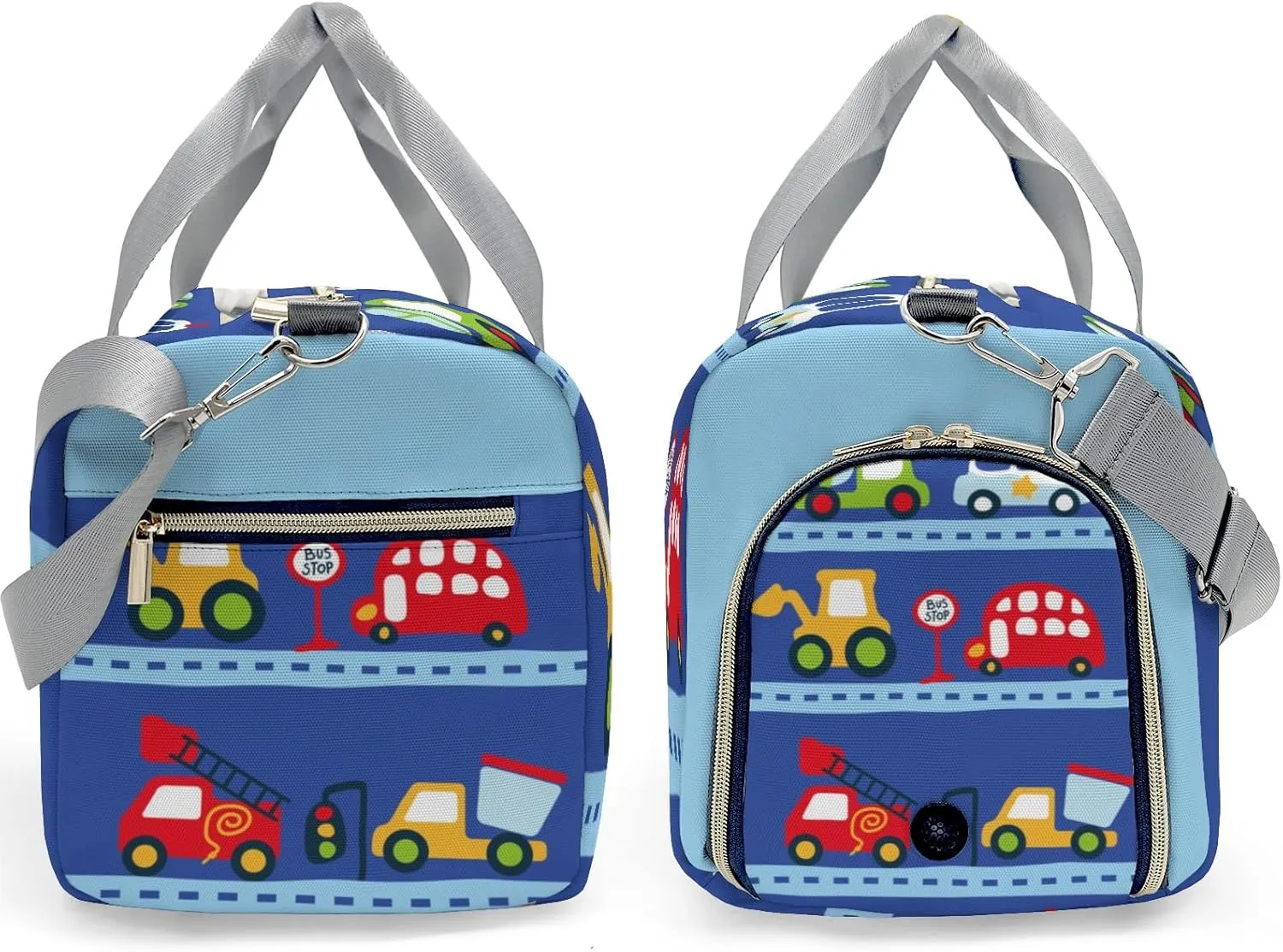 Cute Car Transport Personalized Duffel Bag,Custom Travel Gym Bag with Name,Waterproof Sports Overnight Bag with Shoe Compartment & Shoulder Strap