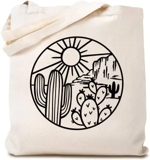 Cute Desert Cactus Canvas Tote Bag Desert Adventure Lover Reusable Shopping Bag for Women Funny Gift