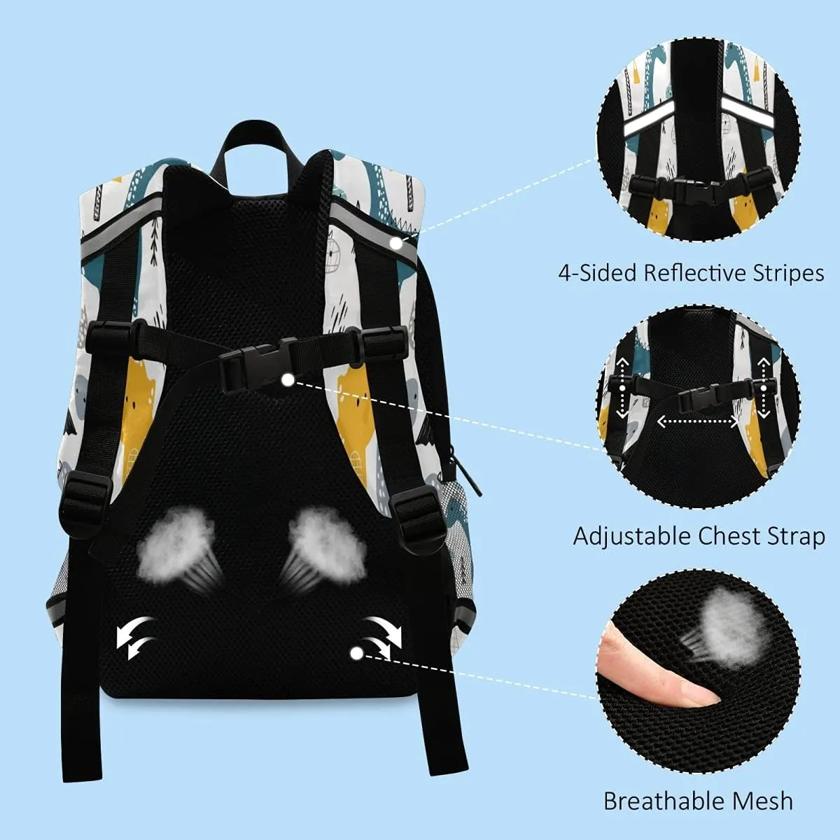 Cute Dino Animal Toddler Backpack for Boys Girls Preschool Bag with Safety Leash