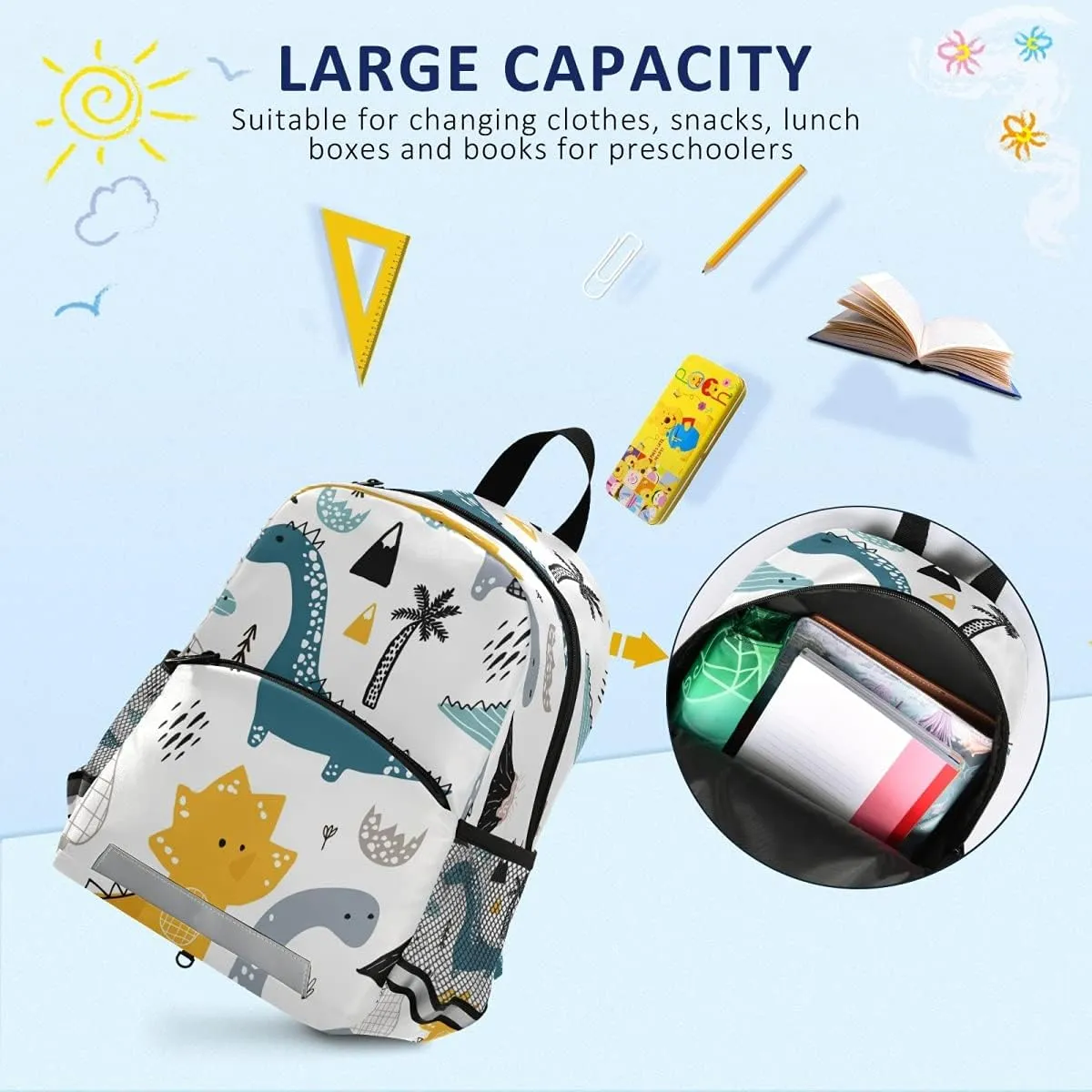 Cute Dino Animal Toddler Backpack for Boys Girls Preschool Bag with Safety Leash