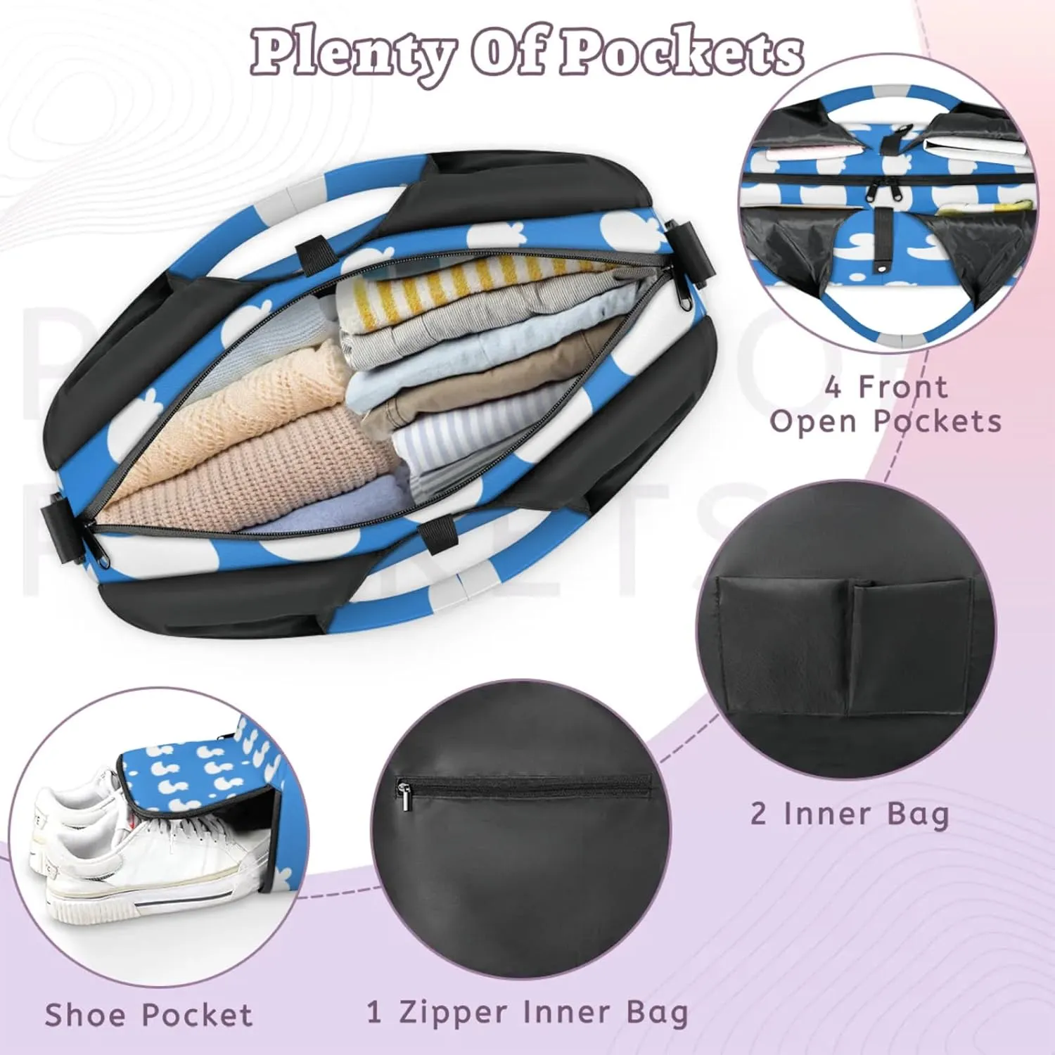 Cute Duck Blue Gym Bag Yoga Mat Tote for Women with Shoes Compartment Lightweight Duffle Travel Carrier Wet Dry Storage Pockets Adjustable Pilates Mats Shoulder Bags for Sport Swim