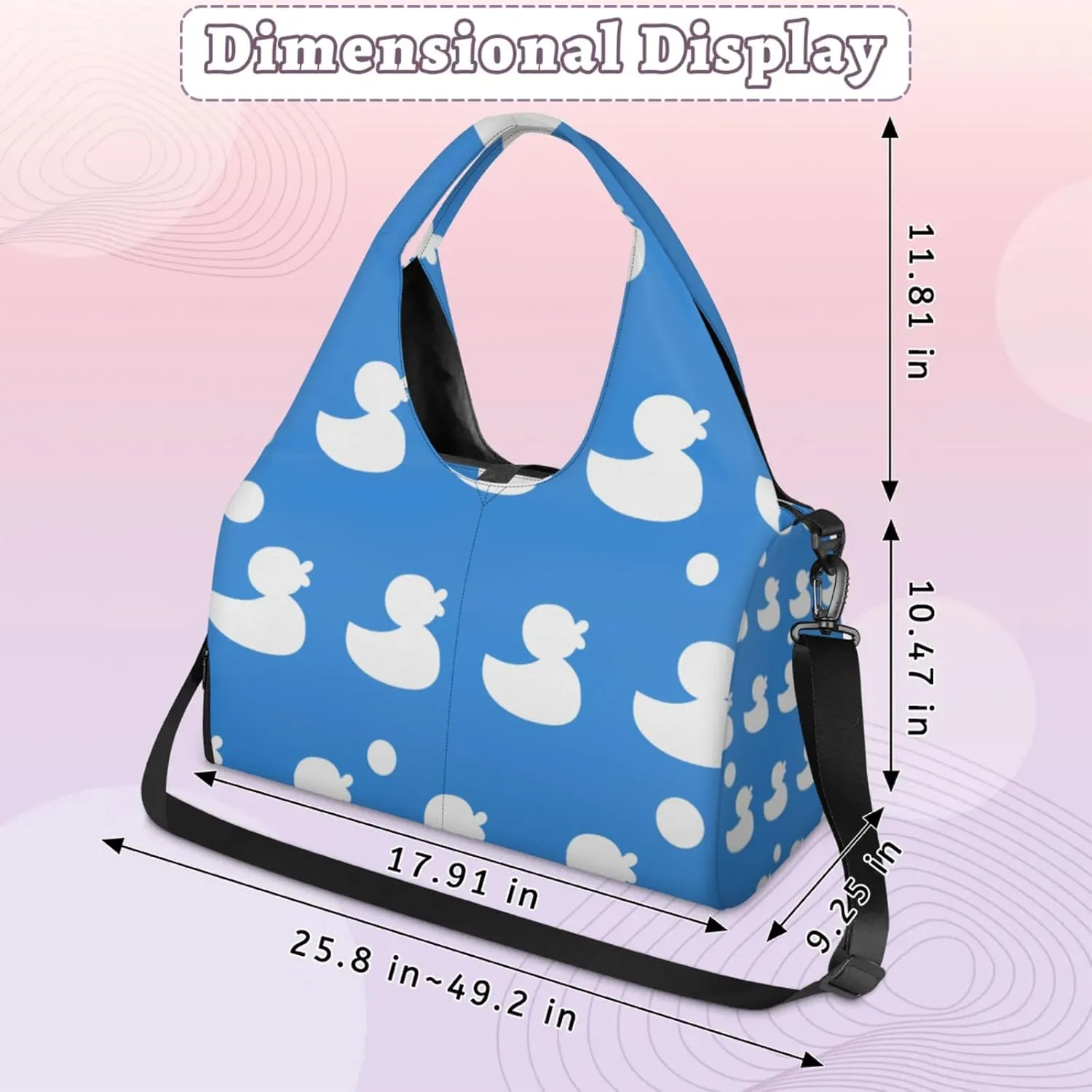 Cute Duck Blue Gym Bag Yoga Mat Tote for Women with Shoes Compartment Lightweight Duffle Travel Carrier Wet Dry Storage Pockets Adjustable Pilates Mats Shoulder Bags for Sport Swim