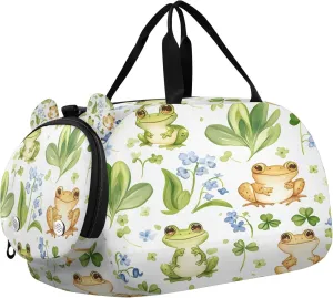 Cute Frogs Youth Sports & Travel Duffle Bag with Shoe Compartment,Waterproof Gym Bag for Girls and Boys (Overnight Essentials Organizer)