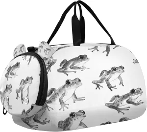Cute Frogs Youth Sports & Travel Duffle Bag with Shoe Compartment,Waterproof Gym Bag for Girls and Boys (Overnight Essentials Organizer)