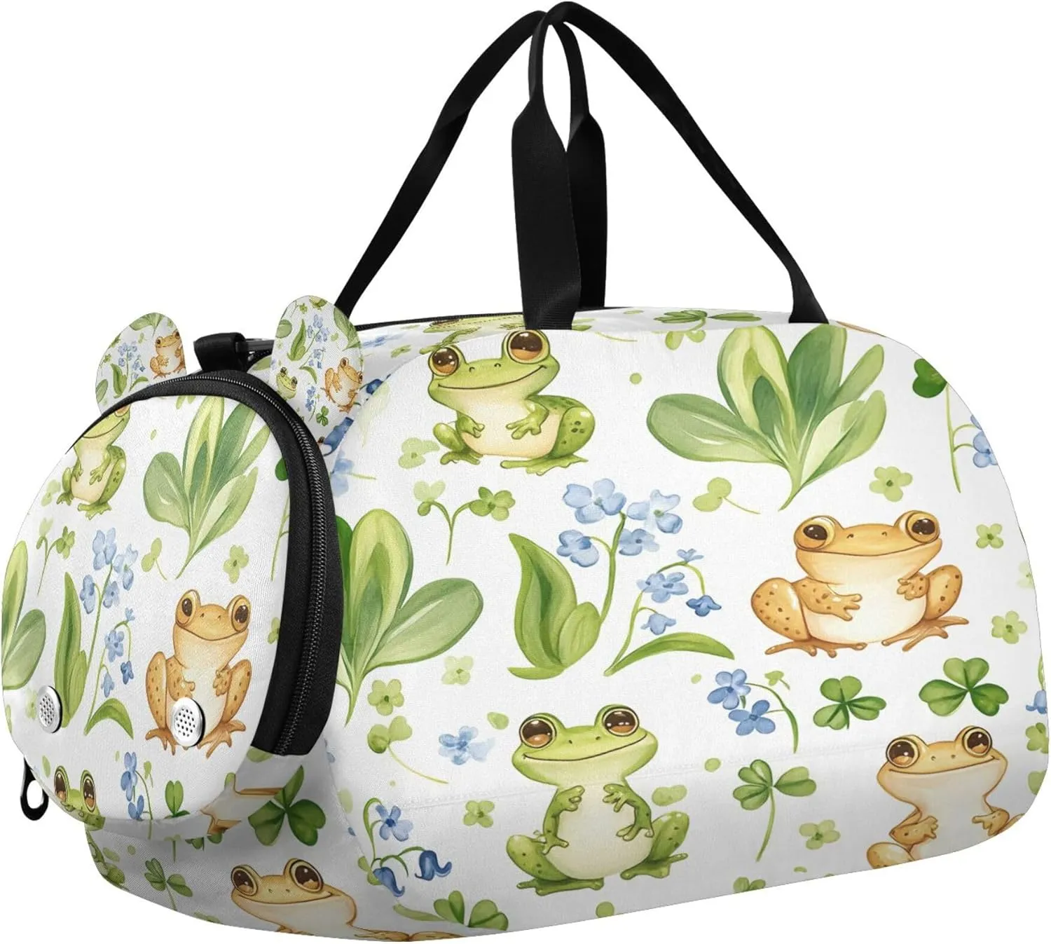 Cute Frogs Youth Sports & Travel Duffle Bag with Shoe Compartment,Waterproof Gym Bag for Girls and Boys (Overnight Essentials Organizer)