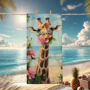 Cute Giraffe Beach Towel Microfiber Extra Large Tropical Floral Design, Quick Dry Lightweight Sand Free Bath Towel, Perfect for Beach Picnic Outdoor Travel Pool Essentials 62x31 Inch