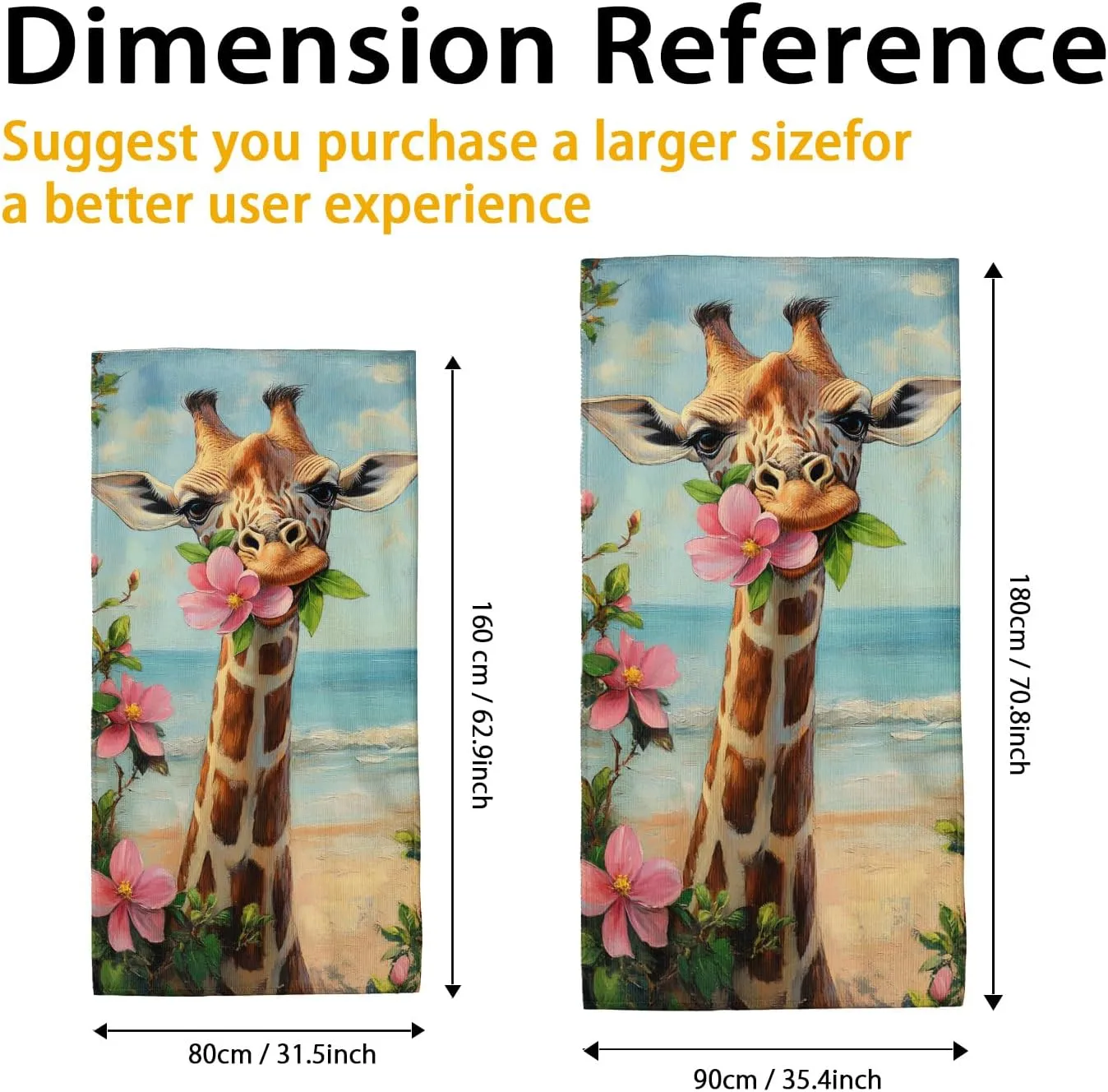 Cute Giraffe Beach Towel Microfiber Extra Large Tropical Floral Design, Quick Dry Lightweight Sand Free Bath Towel, Perfect for Beach Picnic Outdoor Travel Pool Essentials 62x31 Inch