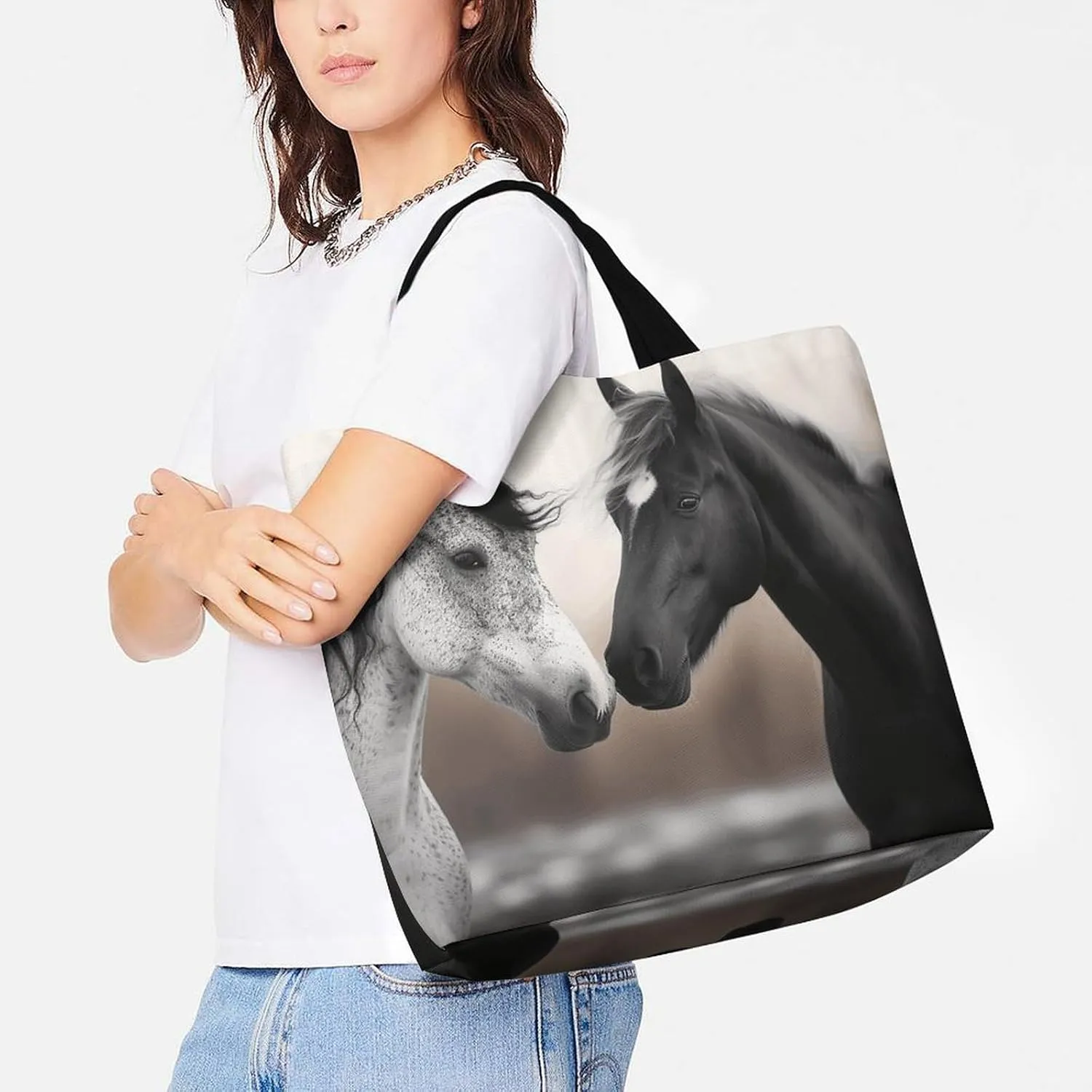 Cute Llama Floral Tote Bag for Women Reusable Grocery Shoulder Bag Shopping Bags for Travel, Groceries