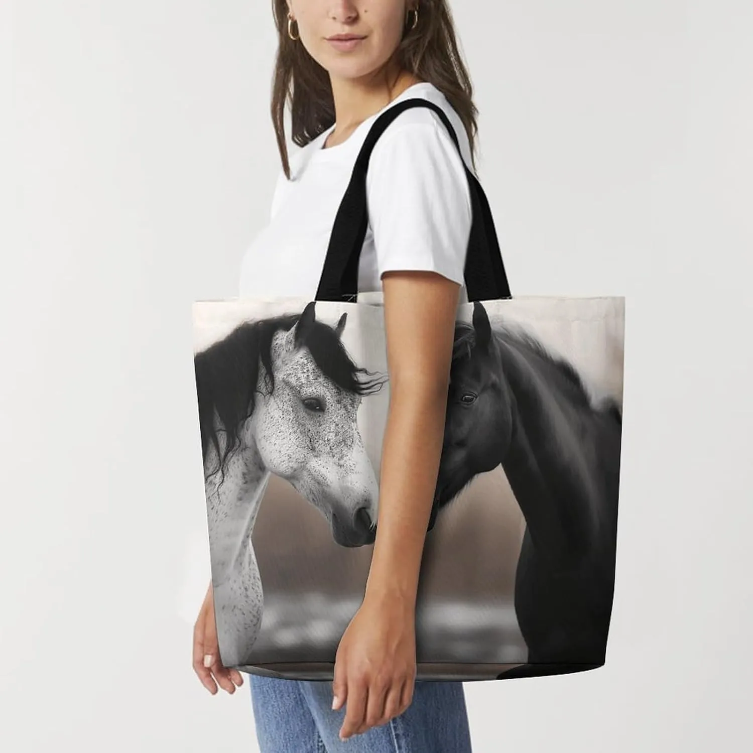 Cute Llama Floral Tote Bag for Women Reusable Grocery Shoulder Bag Shopping Bags for Travel, Groceries