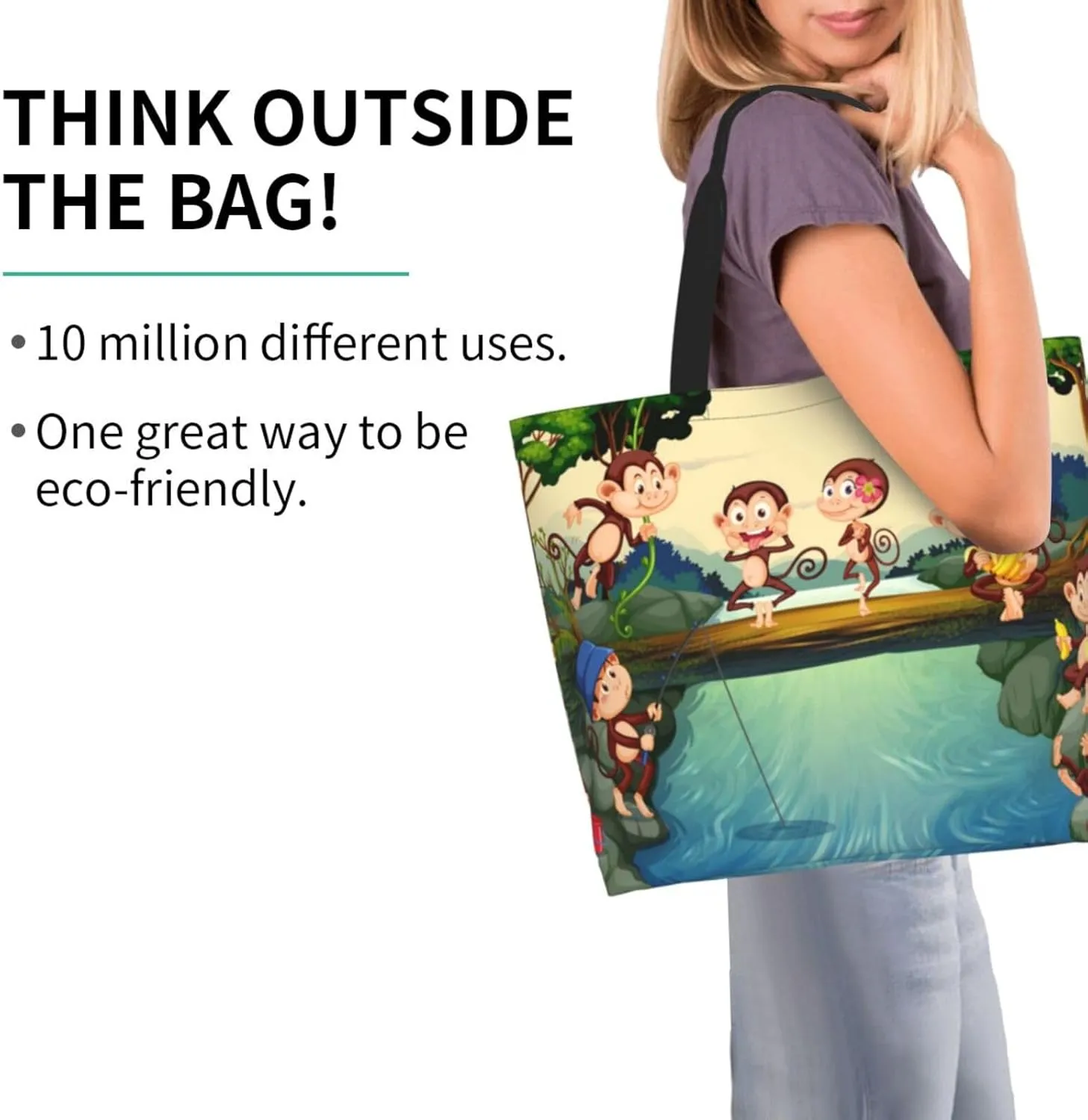 Cute Monkey Grocery Bag Monkey Shoulder Bag Handbag Shopping Cute Grocery Bags Tote Bag Animal Bag