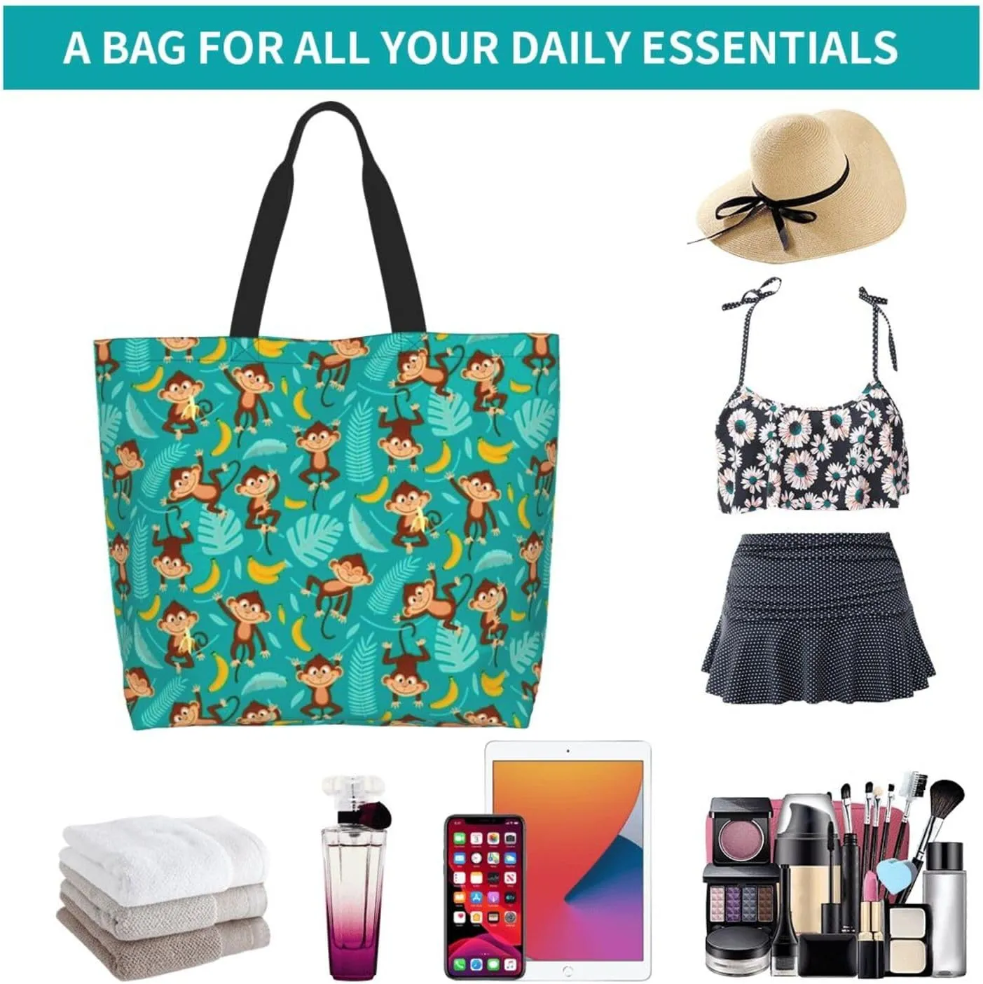 Cute Monkey Grocery Bag Monkey Shoulder Bag Handbag Shopping Cute Grocery Bags Tote Bag Animal Bag