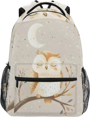 Cute Owl Moon Backpack 3rd 4th 5th Grade School Bookbag Travel Laptop Daypack Bag Purse for Boys Girls Teens