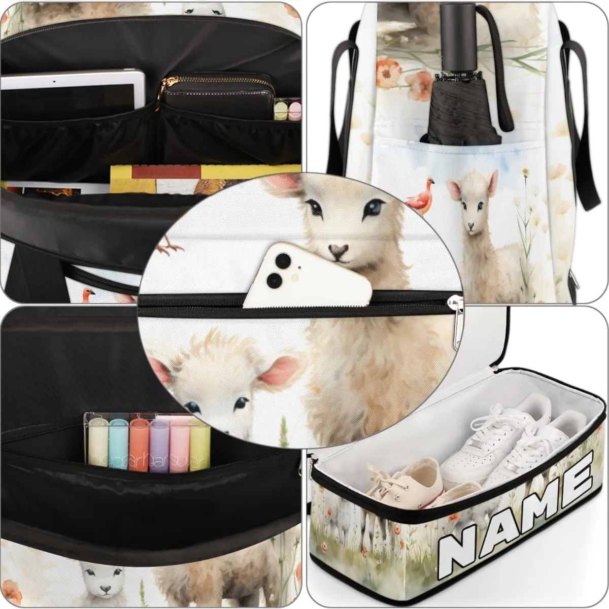 Cute Sheep Lamb Custom Foldable Duffle Bag with Shoes Compartment Personalized Large Capacity Waterproof Travel Weekender Bag Overnight Bag for Sports Gym