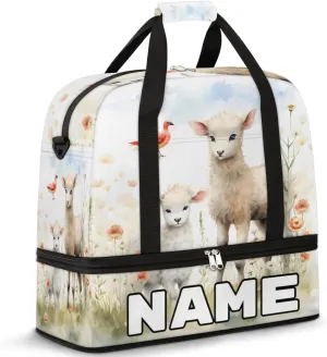 Cute Sheep Lamb Custom Foldable Duffle Bag with Shoes Compartment Personalized Large Capacity Waterproof Travel Weekender Bag Overnight Bag for Sports Gym