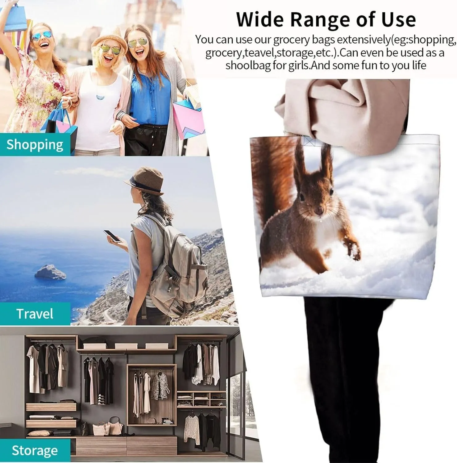 Cute Squirrel Grocery Bag Cute Shoulder Bag Handbag Shopping Squirrel Grocery Bags Tote Bag Canvas Bag