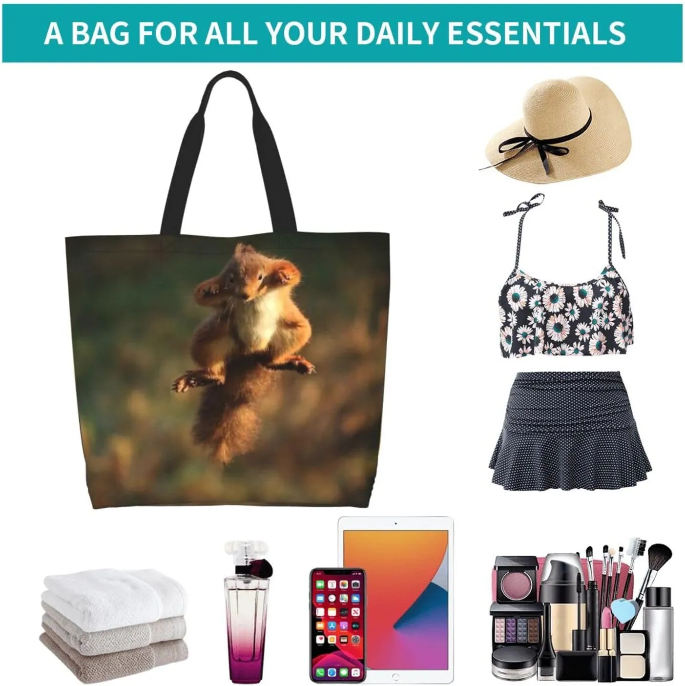 Cute Squirrel Grocery Bag Cute Shoulder Bag Handbag Shopping Squirrel Grocery Bags Tote Bag Canvas Bag