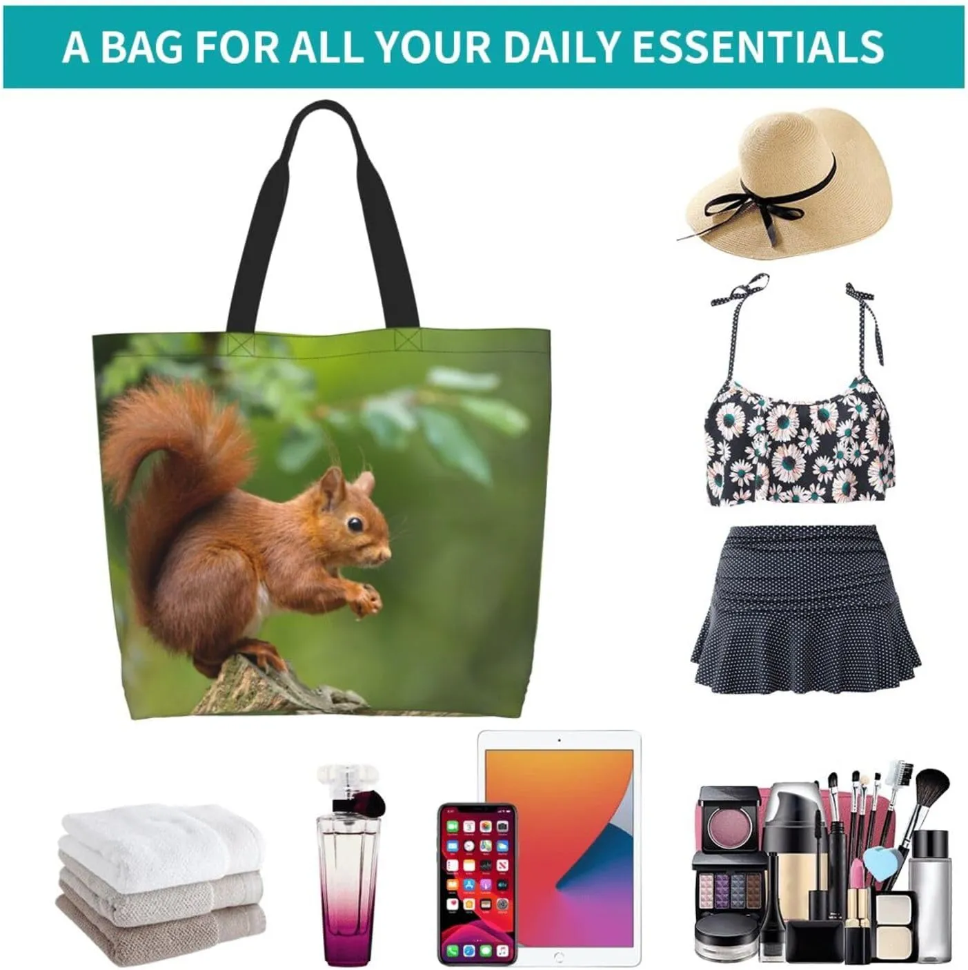 Cute Squirrel Grocery Bag Cute Shoulder Bag Handbag Shopping Squirrel Grocery Bags Tote Bag Canvas Bag