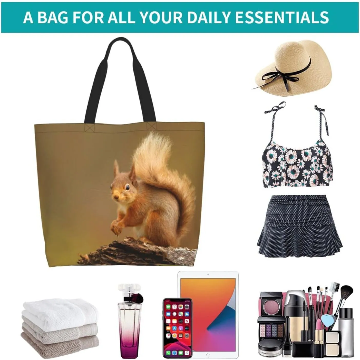 Cute Squirrel Grocery Bag Cute Shoulder Bag Handbag Shopping Squirrel Grocery Bags Tote Bag Canvas Bag