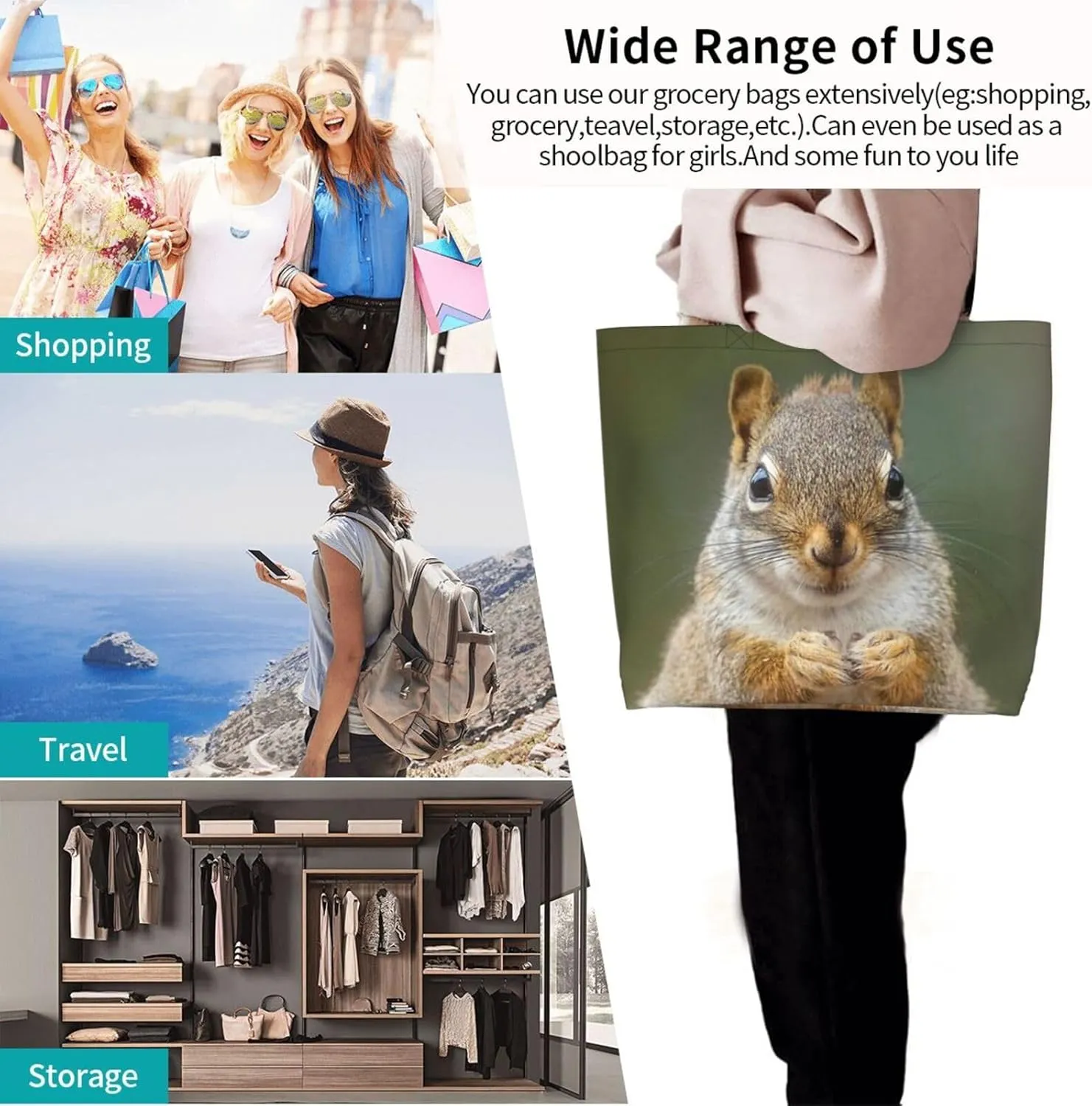 Cute Squirrel Grocery Bag Cute Shoulder Bag Handbag Shopping Squirrel Grocery Bags Tote Bag Canvas Bag