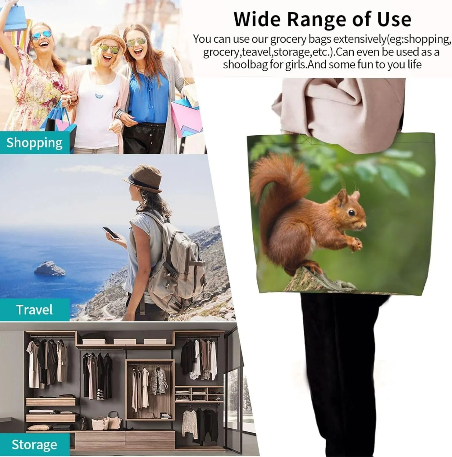 Cute Squirrel Grocery Bag Cute Shoulder Bag Handbag Shopping Squirrel Grocery Bags Tote Bag Canvas Bag