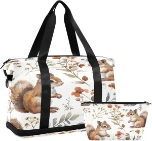 Cute Squirrels Duffel Bag Lightweight Carry On Gym Bags for Travel and Weekends, Versatile Overnight Bag with Shoe Compartment