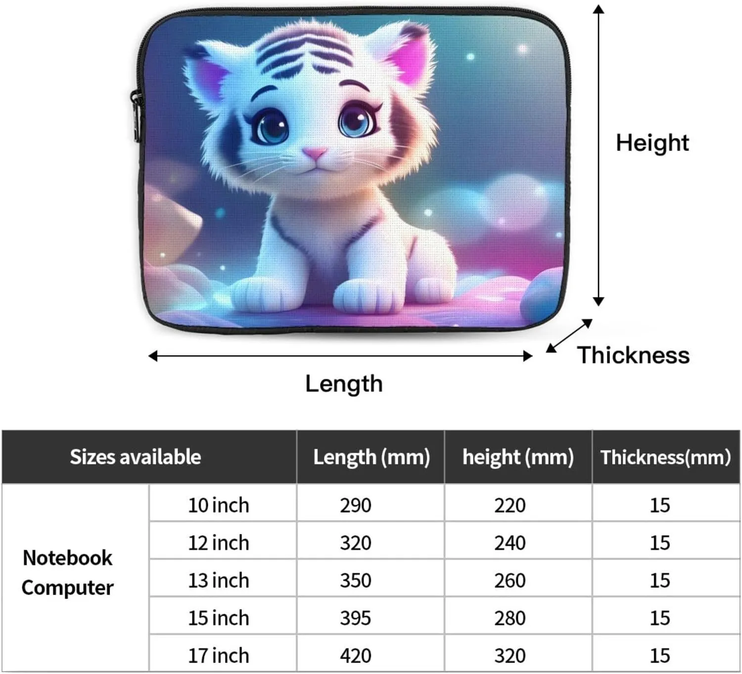 Cute Tiger Pattern Shockproof Portable Laptop 15 inch Sleeve Bag for Men and Women - Ideal for Business Travel, School, and Daily Use
